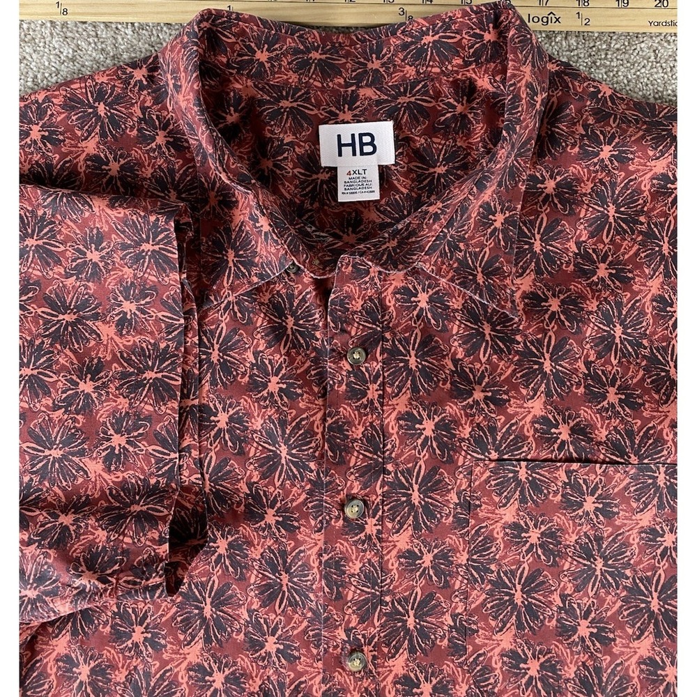 Harbor Bay HB Shirt Men 4XLT Hawaiian Short Sleeve Classic Button Down Red/Black